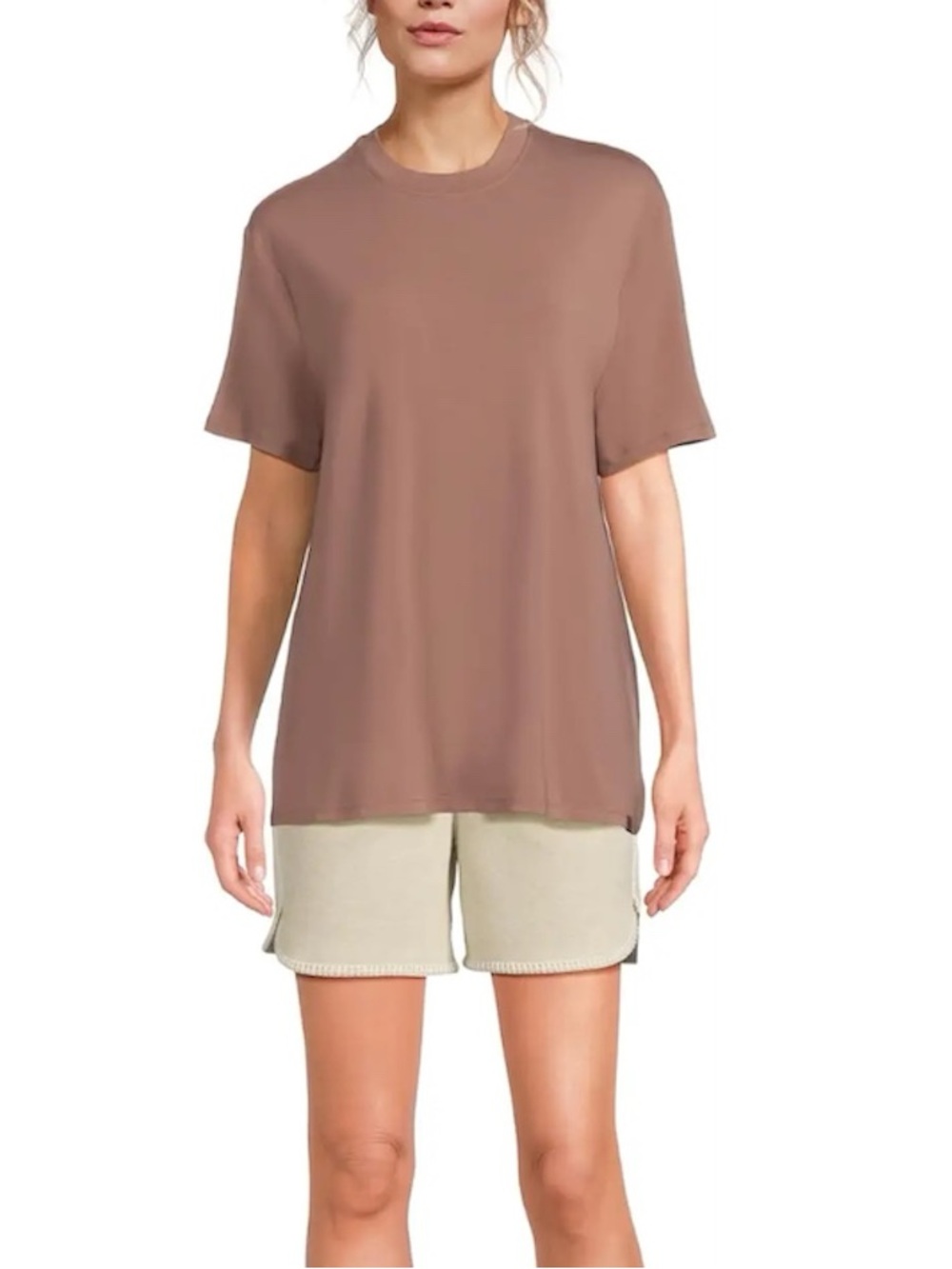 UGG Relaxed Amarys Soft Crewneck Short-Sleeve Versatile Tee in Taupe S
